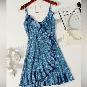 Blue floral tie dress
